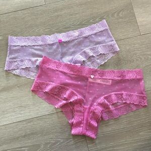 Victoria’s Secret pink and purple heart lace cheeky panty bundle